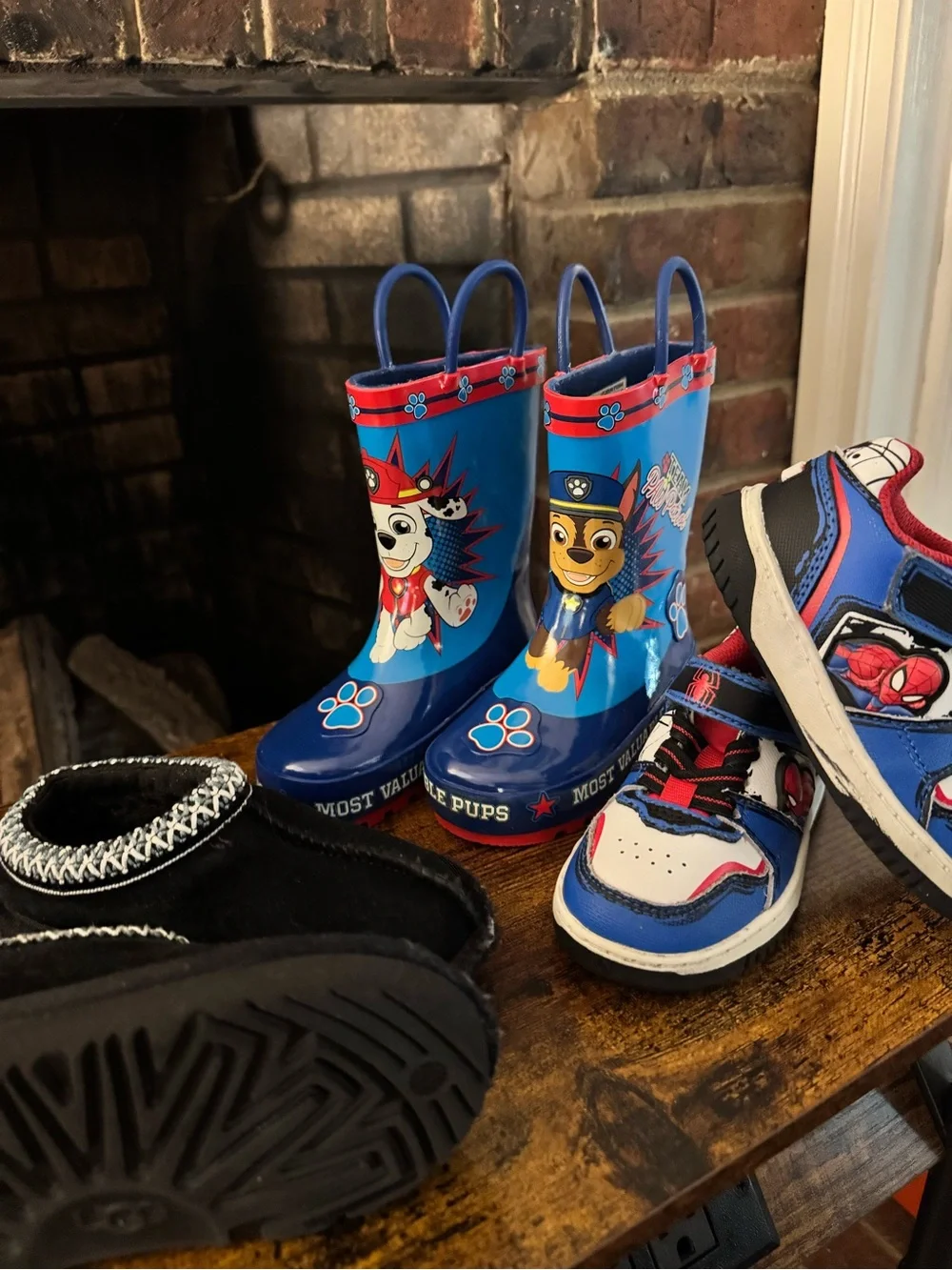 Set of 3 pairs-UGG Black Kids Slip-On Cozy Indoor Slippers, rain boots and other